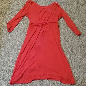 Red Midi Sundress with Ruched Wrap and Dolman Sleeves